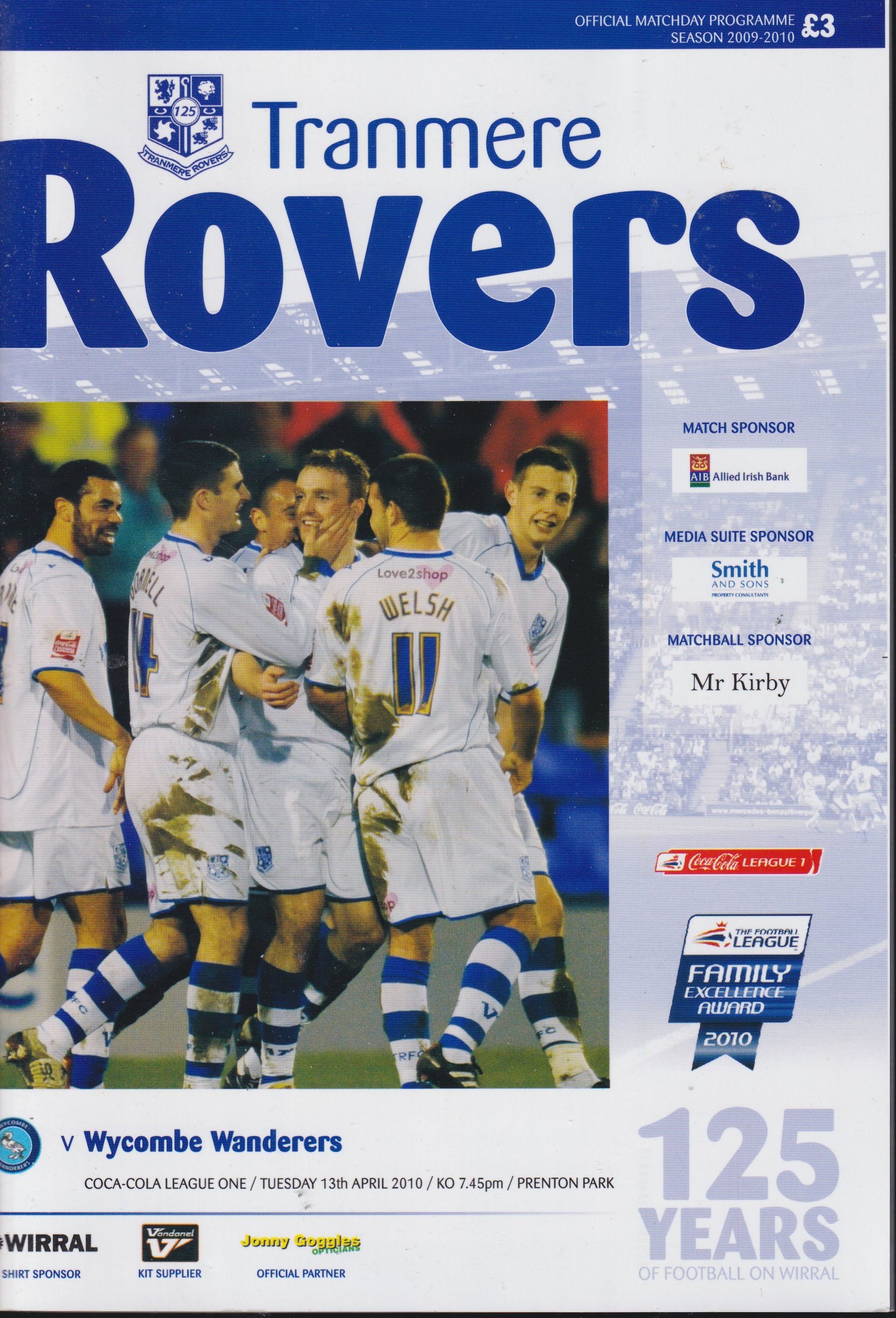 Tranmere Rovers v Wycombe Wanderers match programme